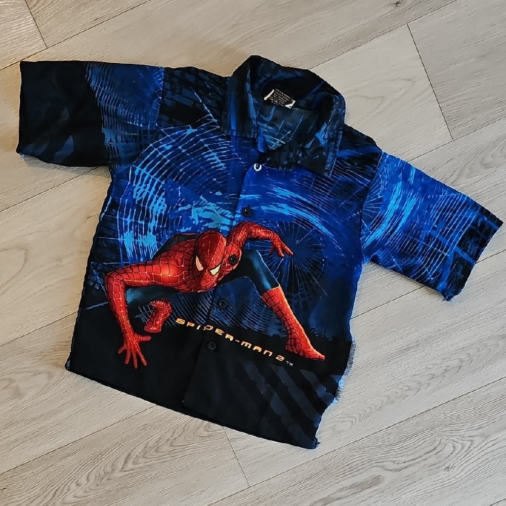 Y2K‎ 2004 Marvel Spider Man 2 Collared Button Down Shirt, *Flaws* Size 6